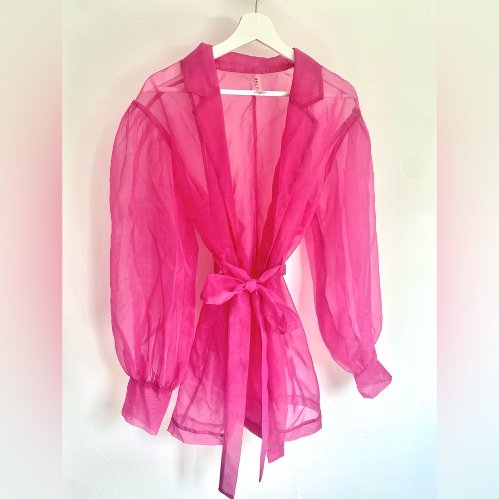 Flashy Sheer Pink Tie-Front Blouse vest